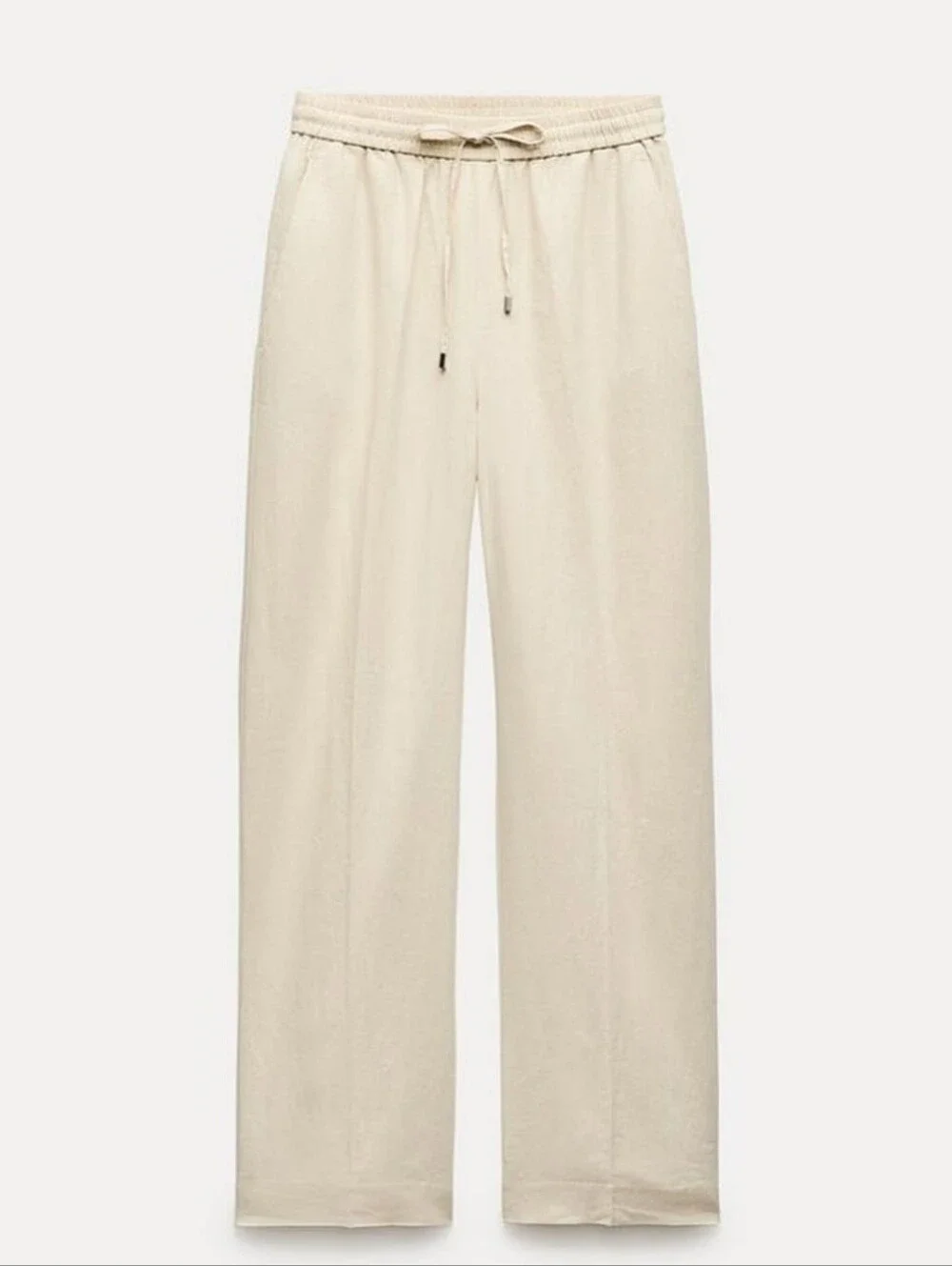 Zara Linen Blend Wide Leg Pants Beige Size S